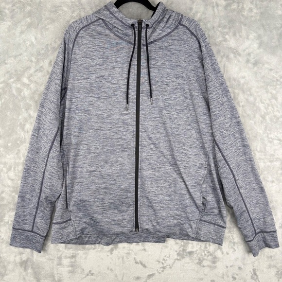 Zella Men Heathered Track Jacket Gray Blue Full Zip Hooded 2XL Polyester Spandex - Picture 2 of 14